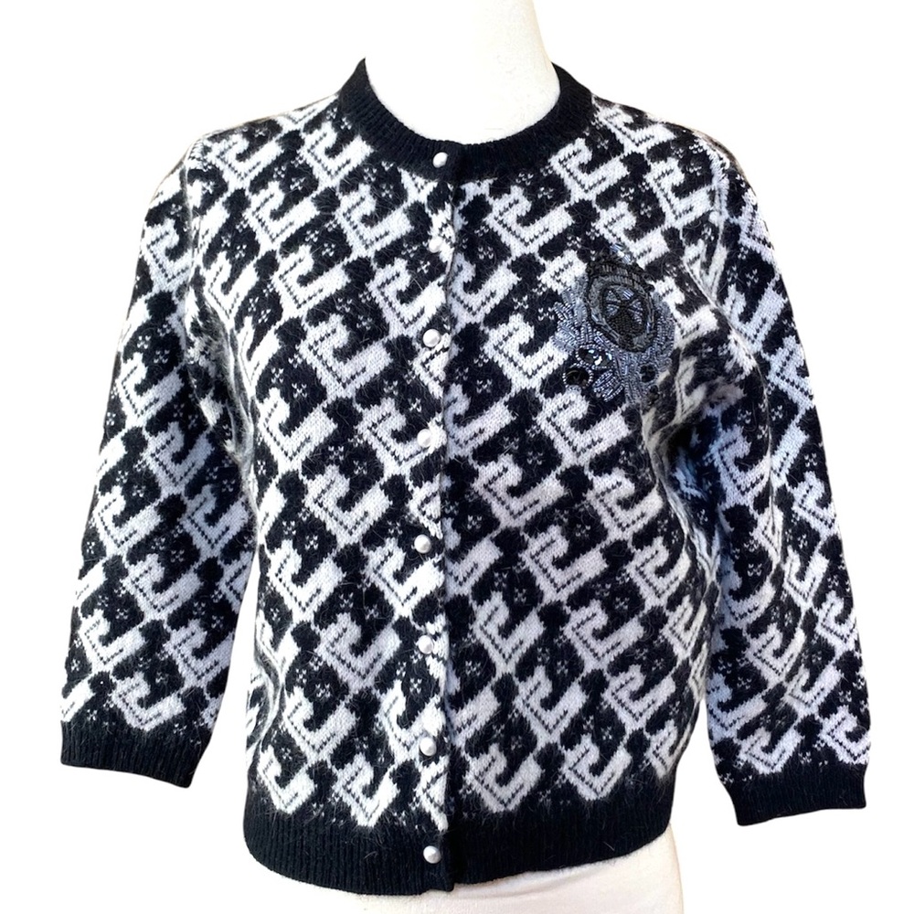 Black and Off White Cropped Cardigan